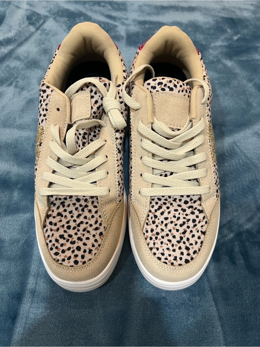 Leopard Print Platform Sneakers with Gold Star Accent